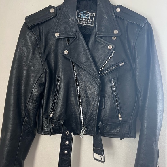 FIRST Genuine Leather moto jacket, vintage, size M - Picture 3 of 4